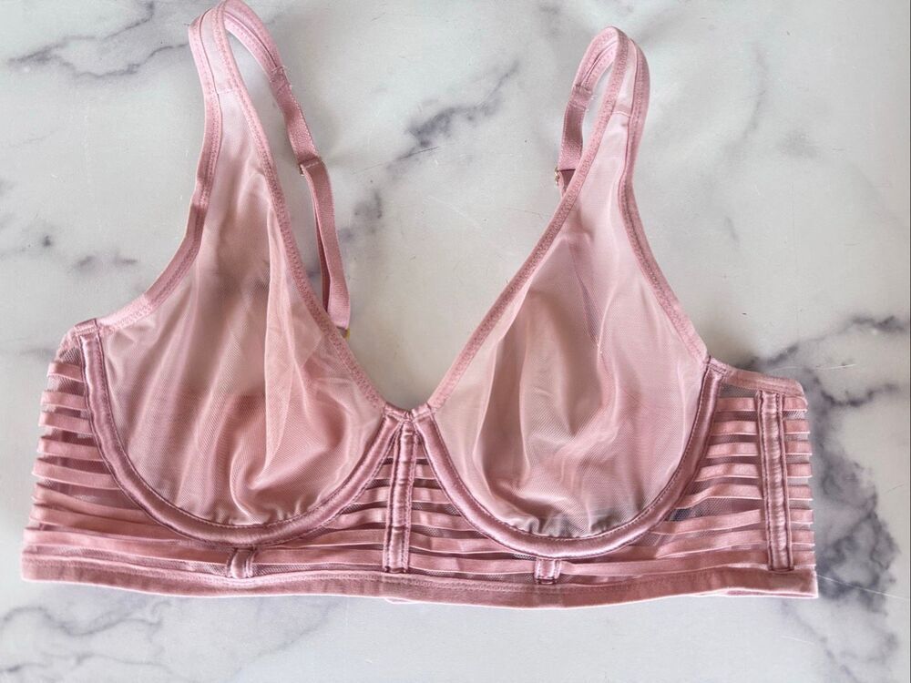 Victoria's secret bra 34C luxe nougat unlined mauve pink mesh sheer unlined plun